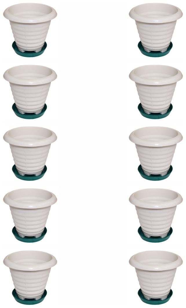 

Crete Virgin Plastic White Planter With Plate ( Set Of 10 pcs )
