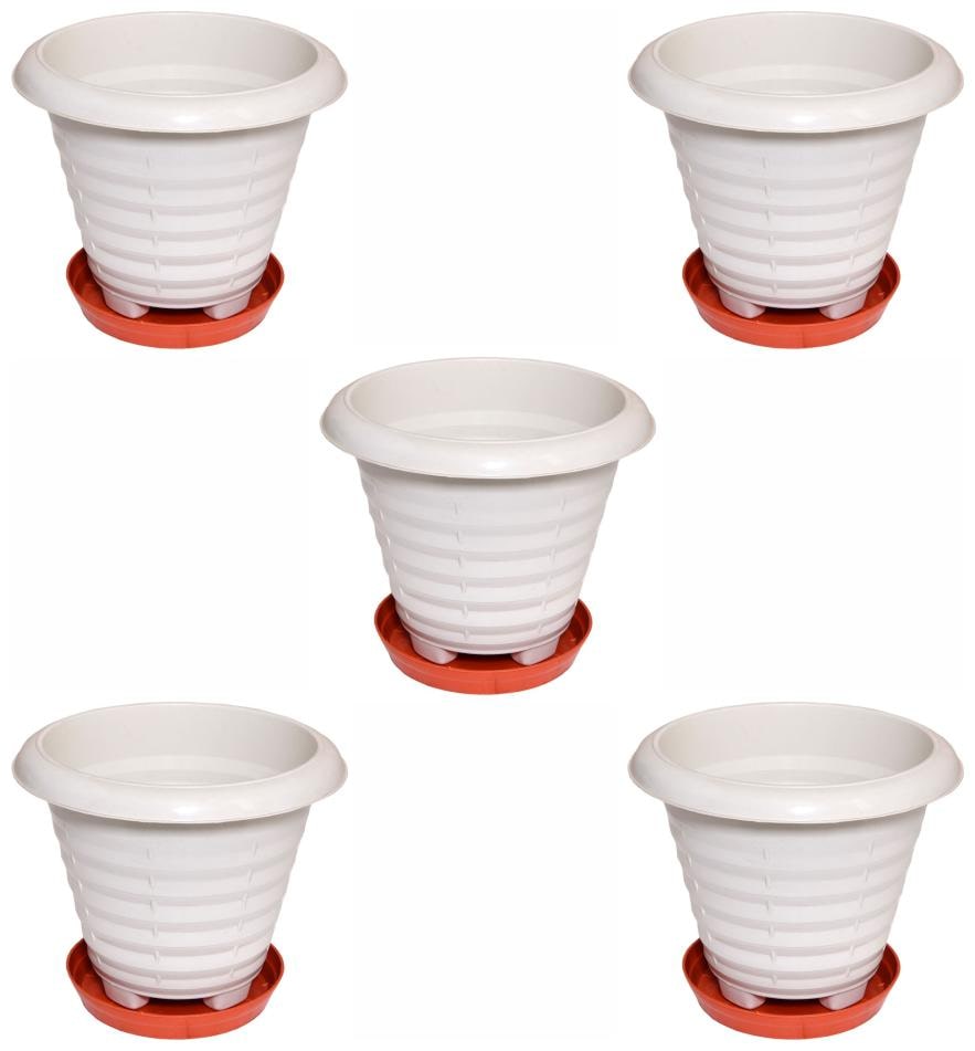 

Crete Virgin Plastic White Rust Flower Pot Plate ( Set Of 5 pcs )