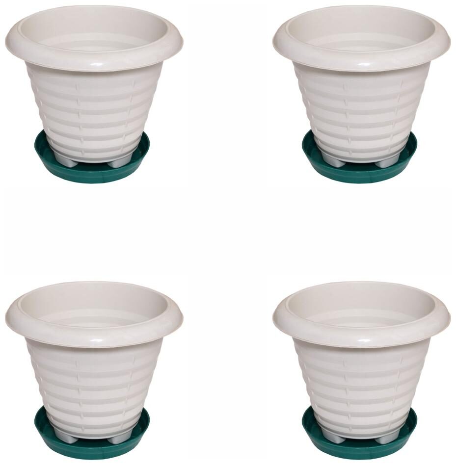 

Crete Virgin Plastic White Planter With Plate ( Set Of 4 pcs )