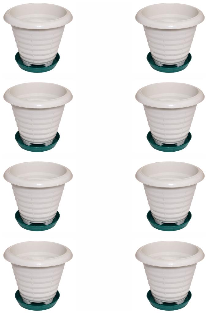 

Crete Virgin Plastic White Planter With Plate ( Set Of 8 pcs )