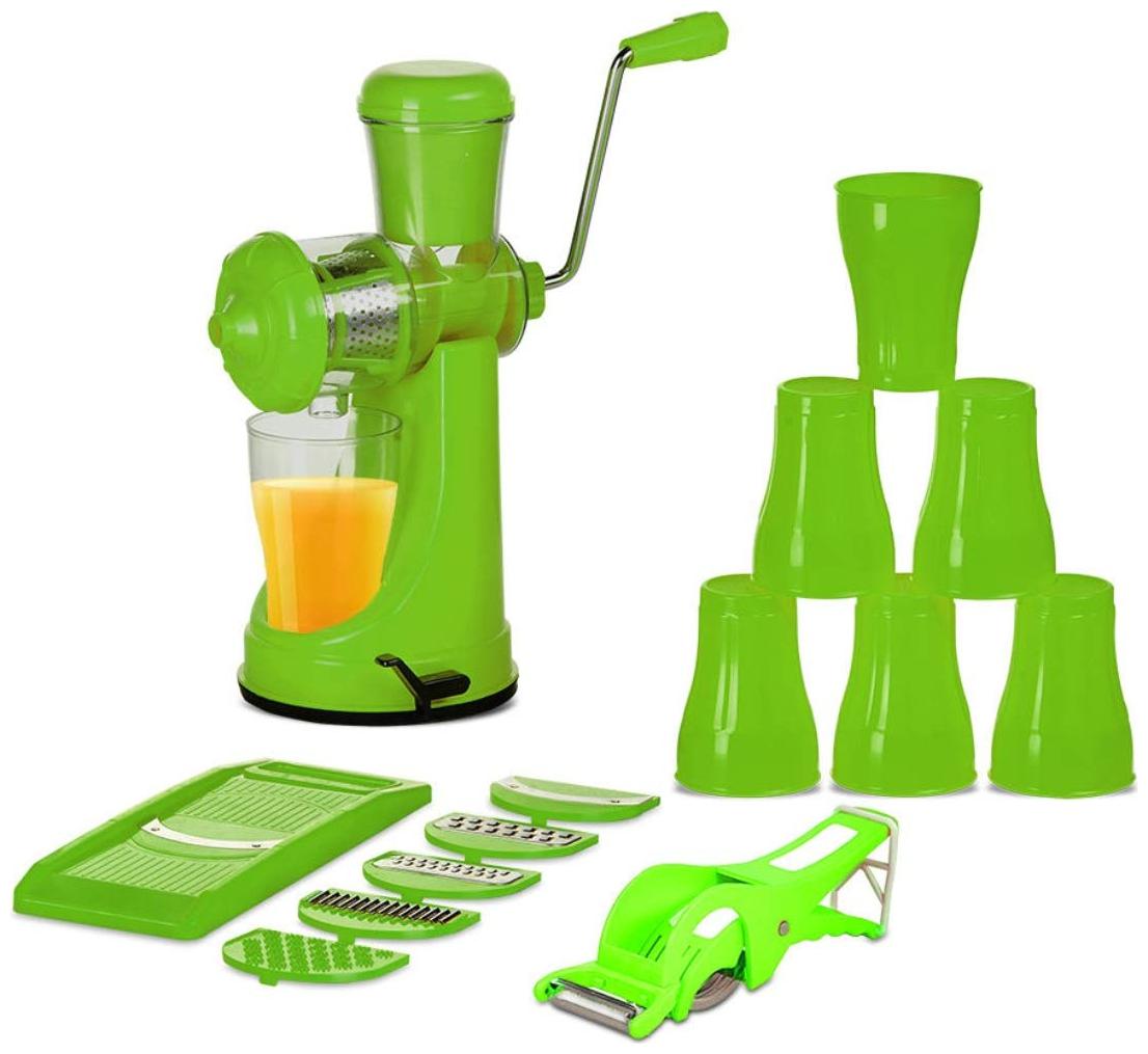 

Crezza Hand Fruit Juicer Vegetable Fruit cutter With Slicer vegetable Cutter 6 Plastic Glass Combo (Green)