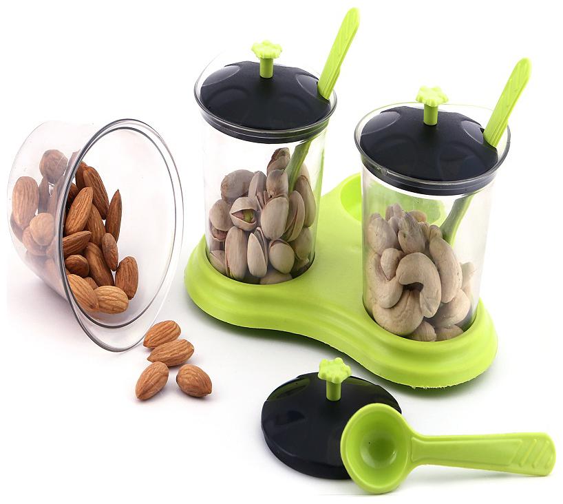 

Crezza Multipurpose Revolving Pickle Jar Set for Dining Plastic Spice Storage Rack 3 Piece 3 jar Condiment Set mouthfreshner Set (Green Colour)
