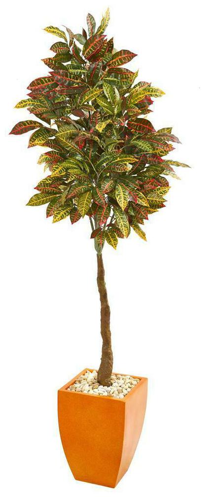 

Croton Artificial Tree in Orange Planter Nearly Natural 6 Home Office Decor