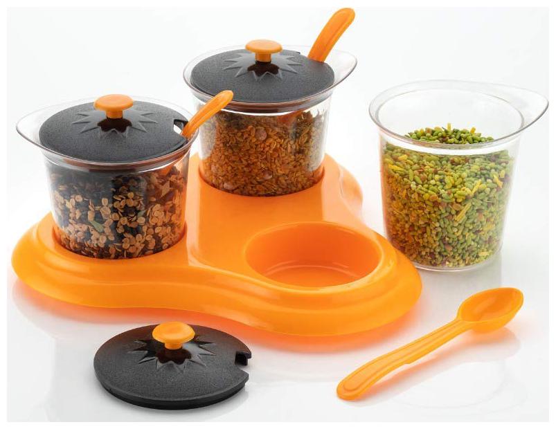 

CHG Plastic Multi Purpose Aachar Pickle Container Mukhwas Tray Masala Tray Dining Spice Stand Jar Box Transparent -283