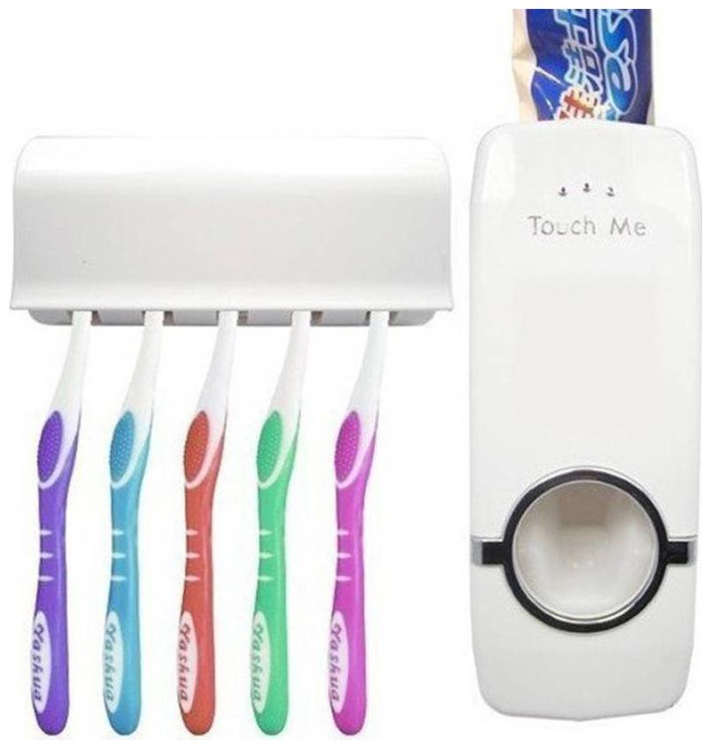 

CHG Plastic Automatic Toothpaste Dispenser and 5 Toothbrush Holder for Home