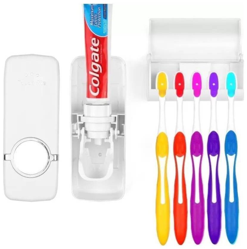

CHG Plastic Automatic Toothpaste Dispenser and Tooth Brush Holder for Home Bathroom