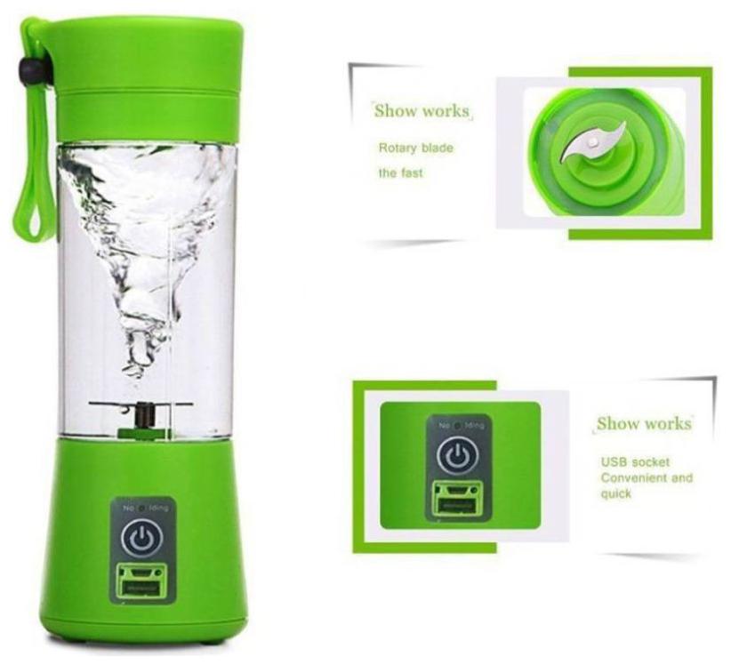 

CHG Multifunction 380ml Mini USB Electric Fruit Juicer cup Rechargeable Blender Drink (Green)