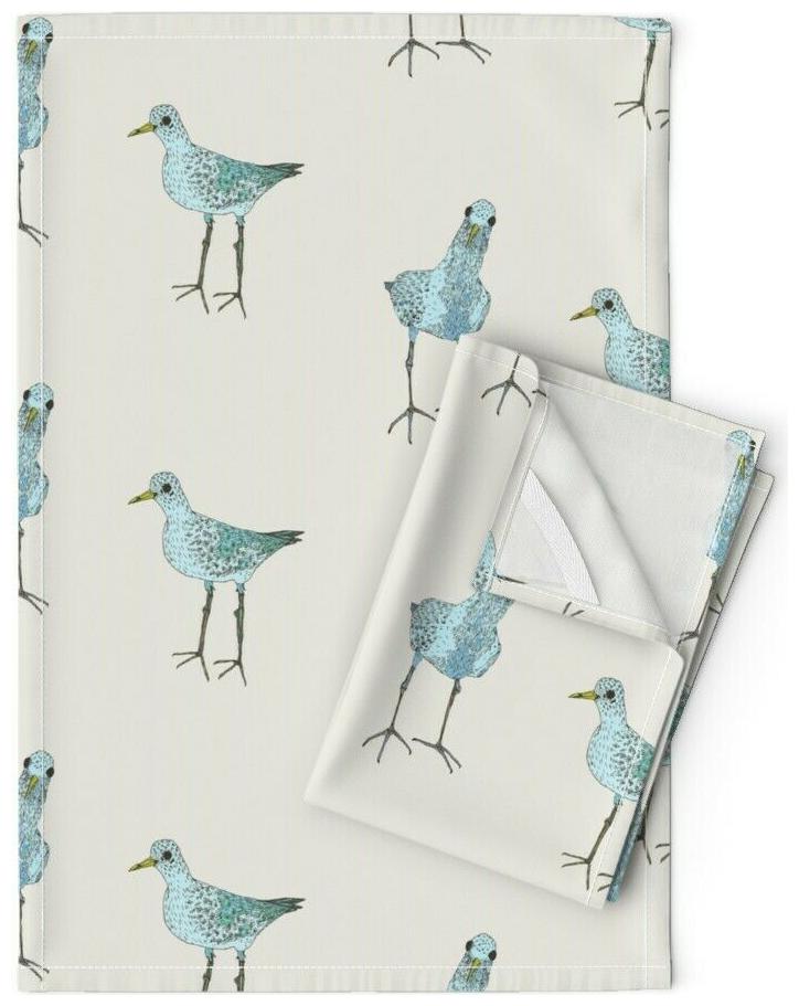 

Curious Bird Birds Blue White Linen Cotton Tea Towels by Roostery Set of 2