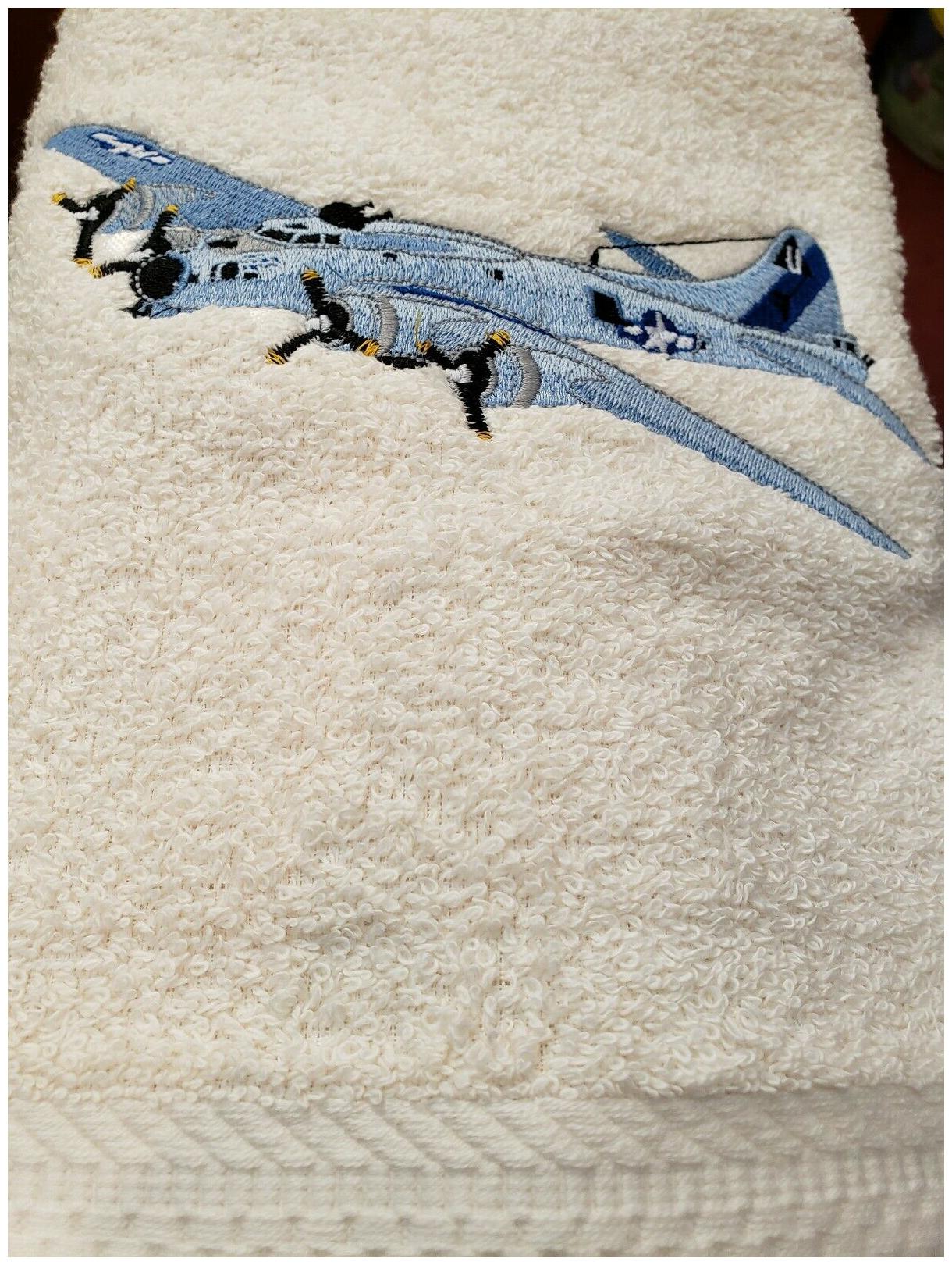

CUSTOM EMBROIDERED B-17 BOMBER AIRPLANE BATH HAND TOWEL SET