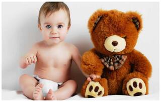 Cute Baby with Teddy Bear Poster for room and home d cor