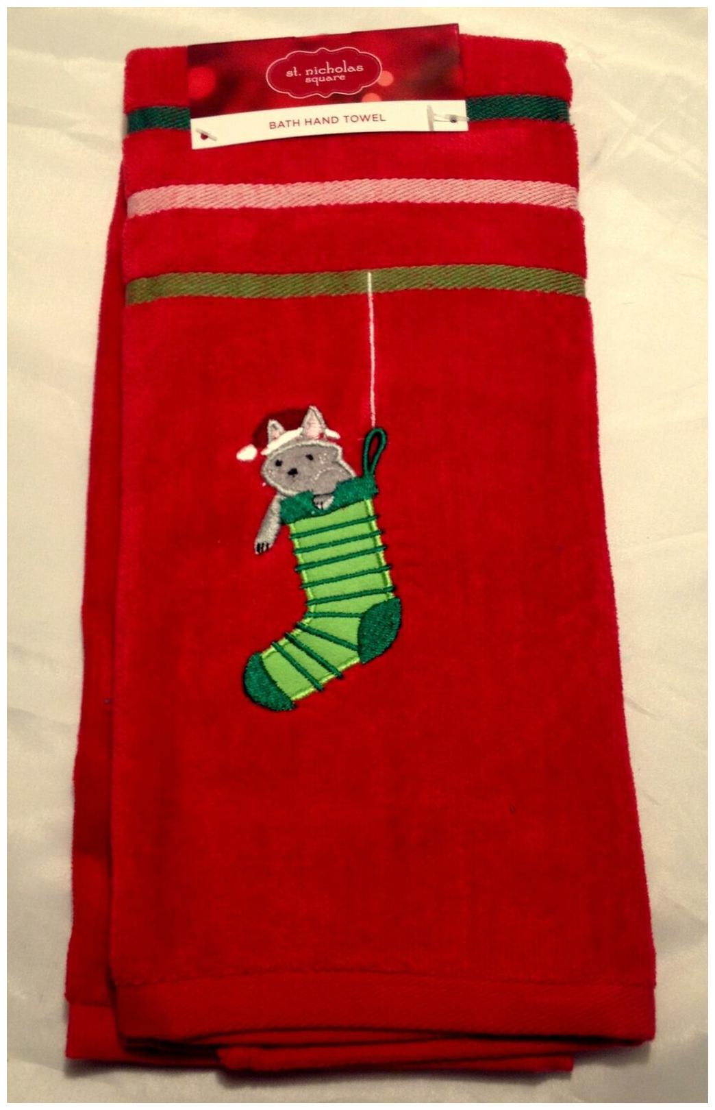 

CUTE CAT LOVERS GRAY CAT IN SANTA HAT IN STOCKING BATH HAND TOWEL NEW