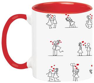 Cute Couple Love Story Printed Mug - Gift for Boyfriend;Girlfriend;Fiancee;Wife;Lover on Birthday;Anniversary Black Mug by Ashvah-Mug-1692-Red
