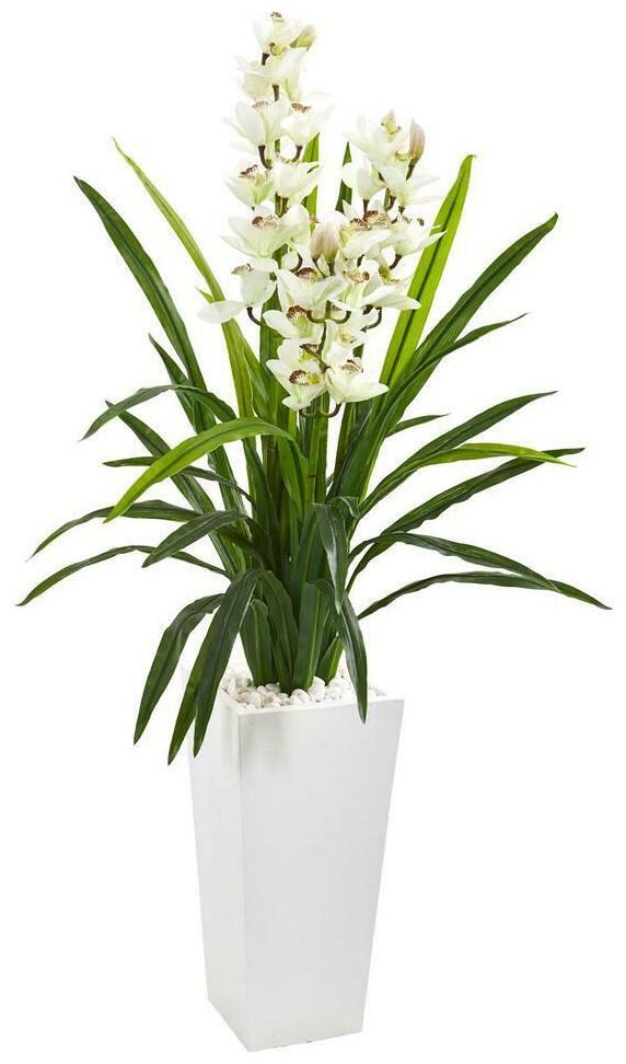 

Cymbidium Orchid Artificial Plant Nearly Natural 4 5 in White Tower Planter