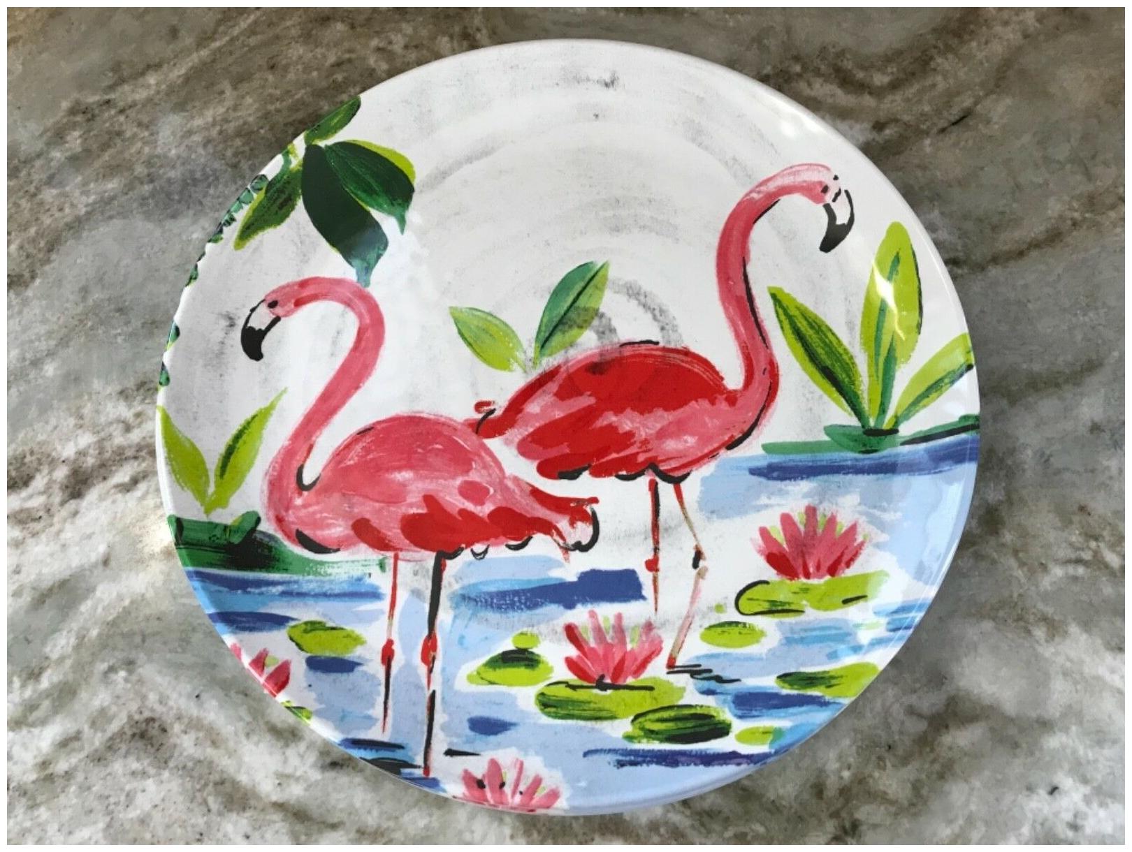 

Cynthia Rowley New York Melamine Dinner Or Salad Plates Pink Flamingos Set 4 New