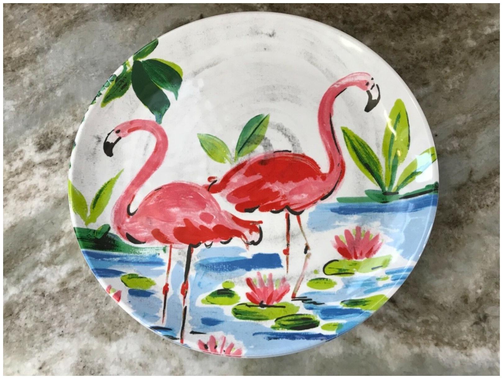 

Cynthia Rowley New York Melamine Dinner Or Salad Plates Pink Flamingos Set 4 New