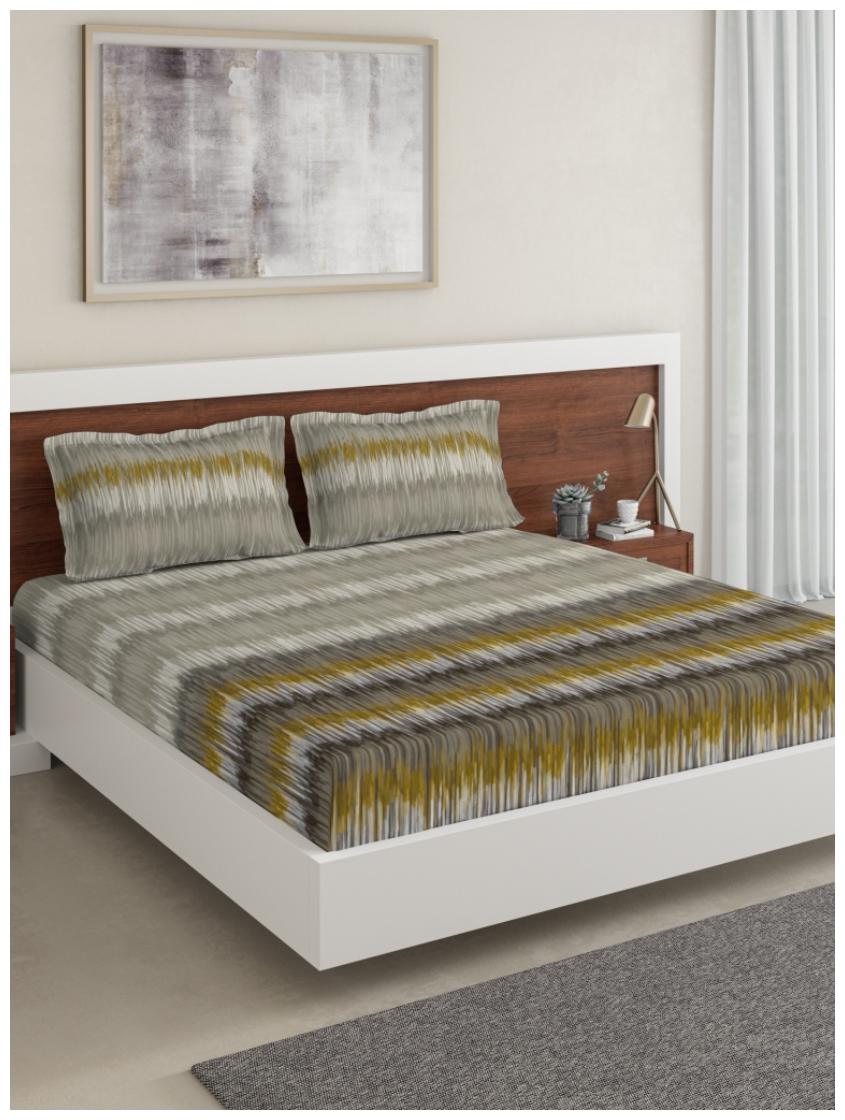 

D Decor Live Beautiful Cotton Abstract King Size Bedsheet 136 TC ( 1 Bedsheet With 2 Pillow Covers Grey )