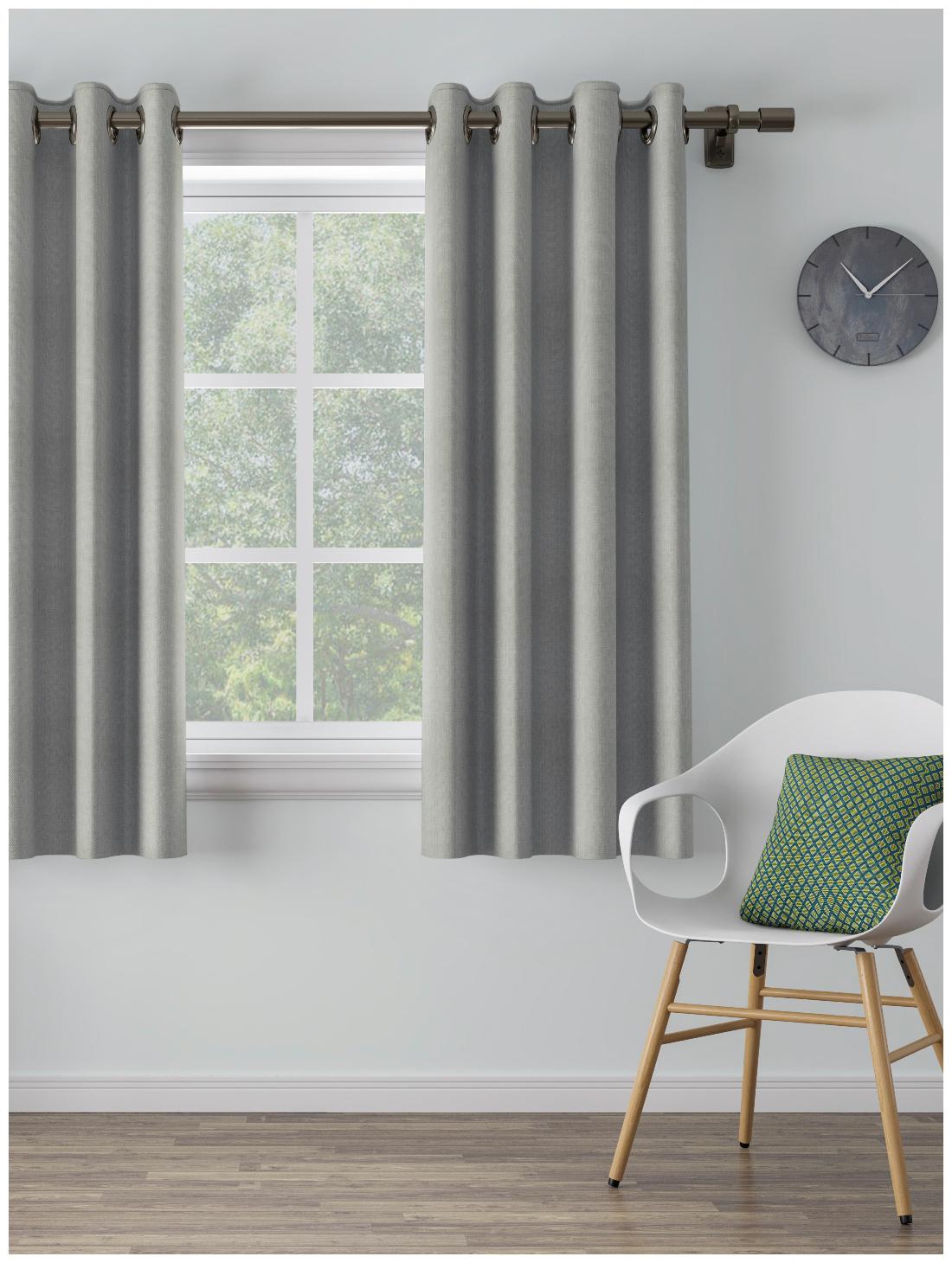 

D Decor Live Beautiful Poly Cotton Window Semi Transparent Grey Regular Curtain ( Eyelet Closure Plain )