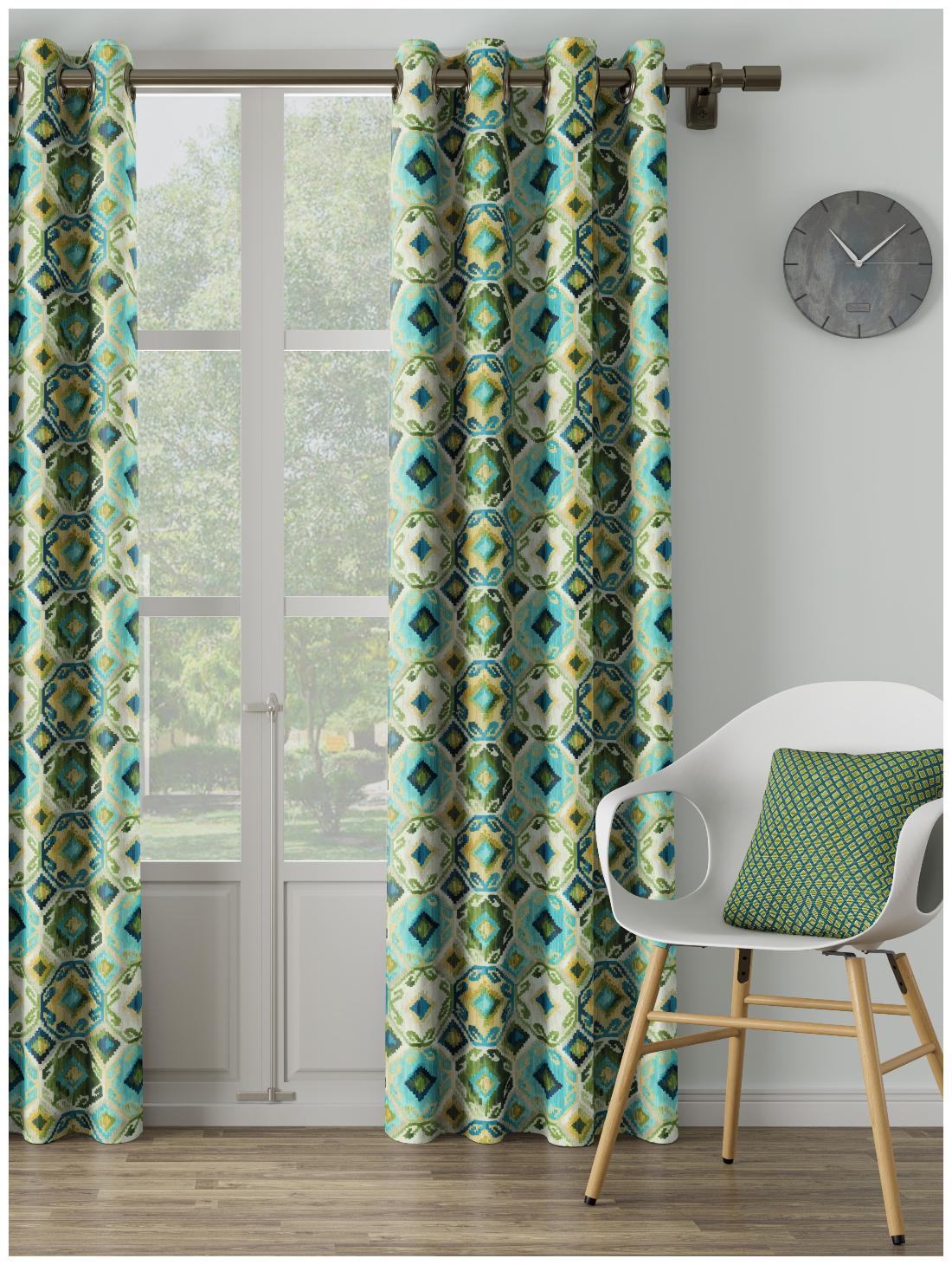 

D Decor Live Beautiful Poly Cotton Long Door Semi Transparent Turquoise Regular Curtain ( Eyelet Closure Plain )