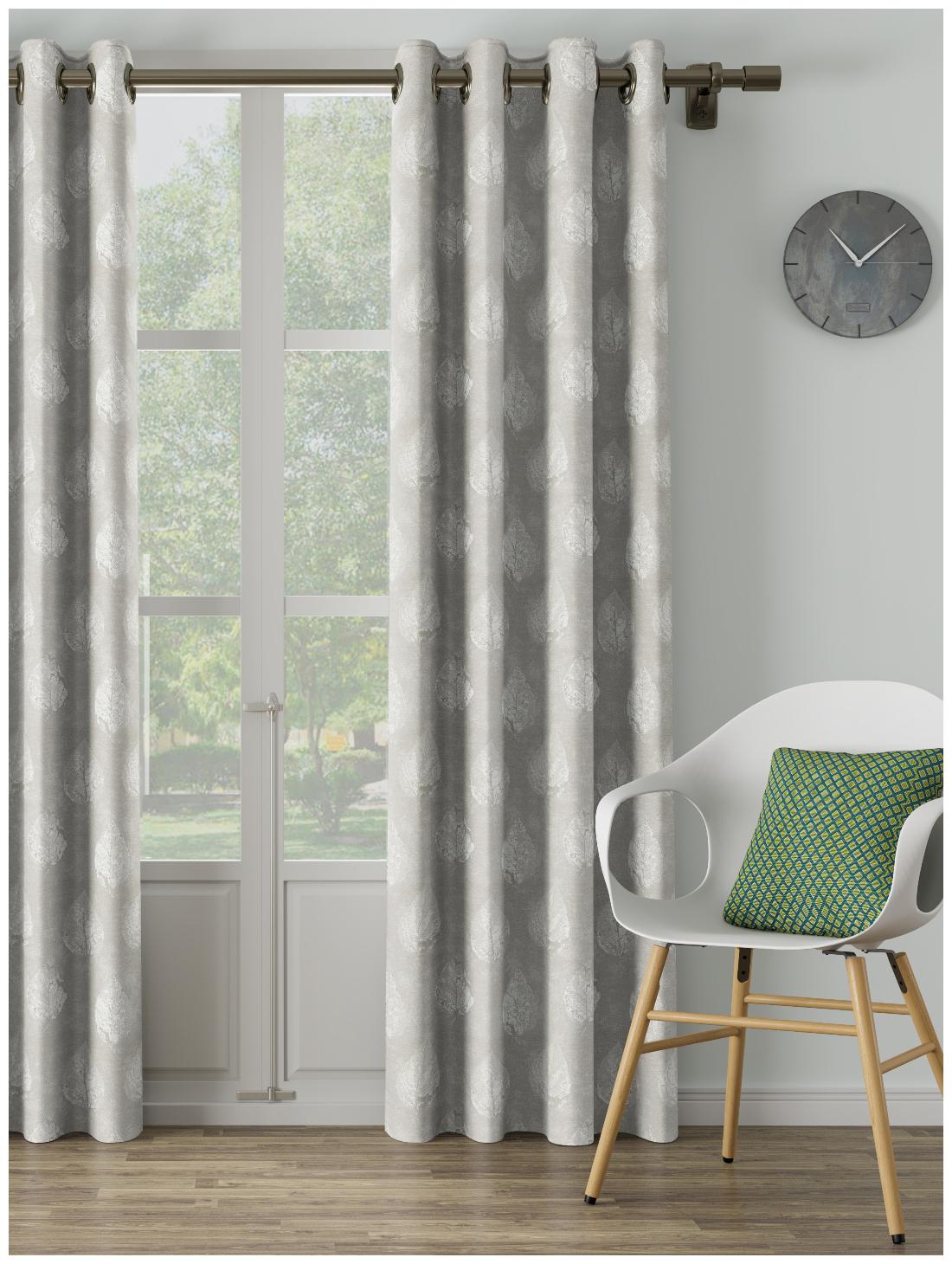 

D Decor Live Beautiful Poly Cotton Long Door Semi Transparent Grey Regular Curtain ( Eyelet Closure Plain )