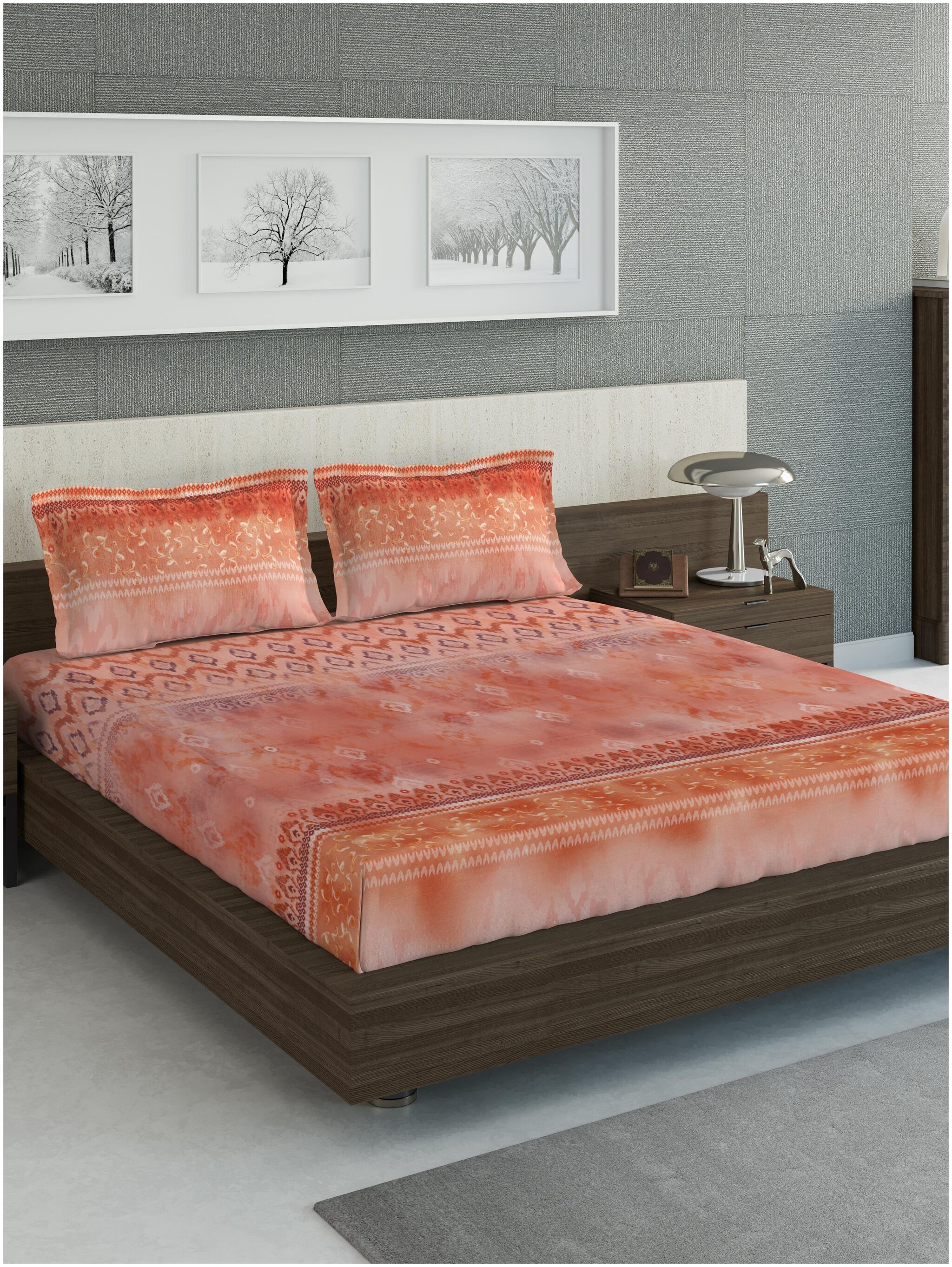 

D Decor Live Beautiful Cotton Paisley Queen Size Bedsheet 136 TC ( 1 Bedsheet With 2 Pillow Covers Orange )