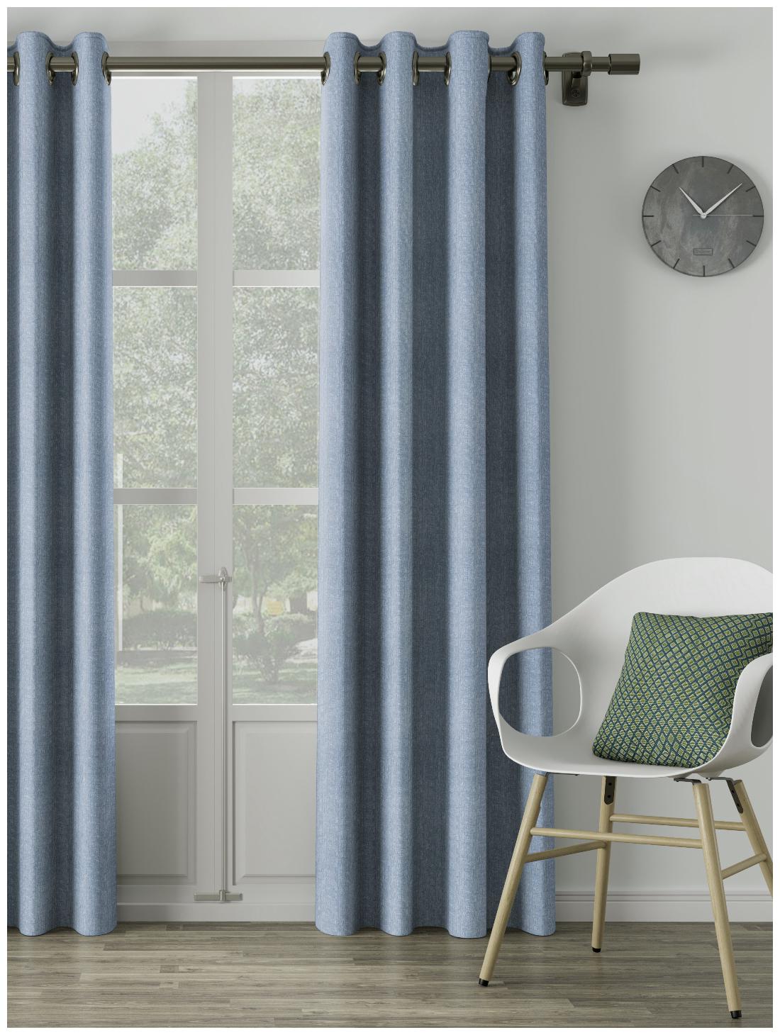 

D Decor Live Beautiful Poly Cotton Long Door Semi Transparent Blue Regular Curtain ( Eyelet Closure Plain )