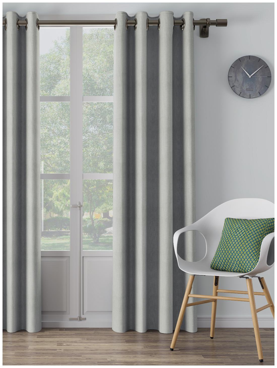 

D Decor Live Beautiful Poly Cotton Long Door Semi Transparent Grey Regular Curtain ( Eyelet Closure Plain )