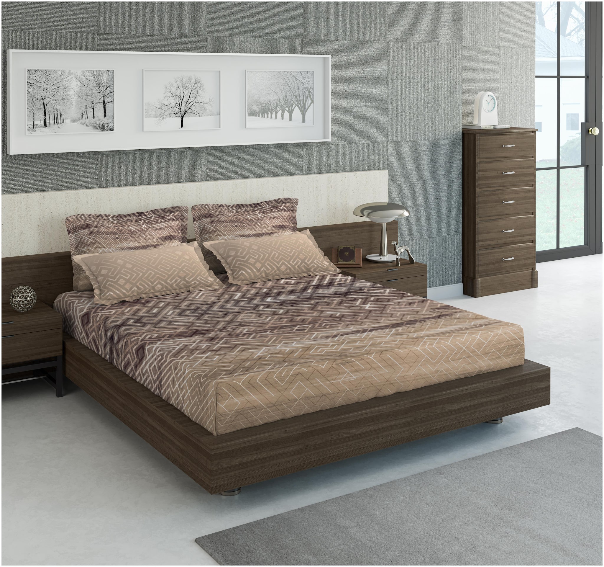 

D Decor Live Beautiful Cotton Geometric King Size Bedsheet 162 TC ( 1 Bedsheet With 4 Pillow Covers Brown )