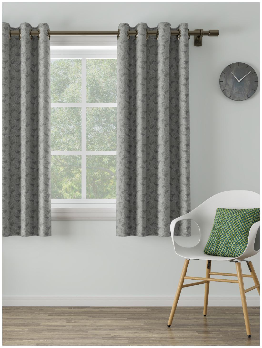 

D Decor Live Beautiful Poly Cotton Window Semi Transparent Grey Regular Curtain ( Eyelet Closure Plain )