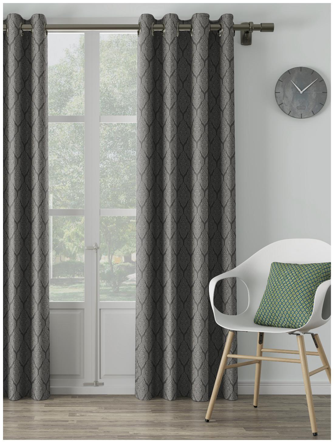 

D Decor Live Beautiful Poly Cotton Long Door Semi Transparent Grey Regular Curtain ( Eyelet Closure Plain )