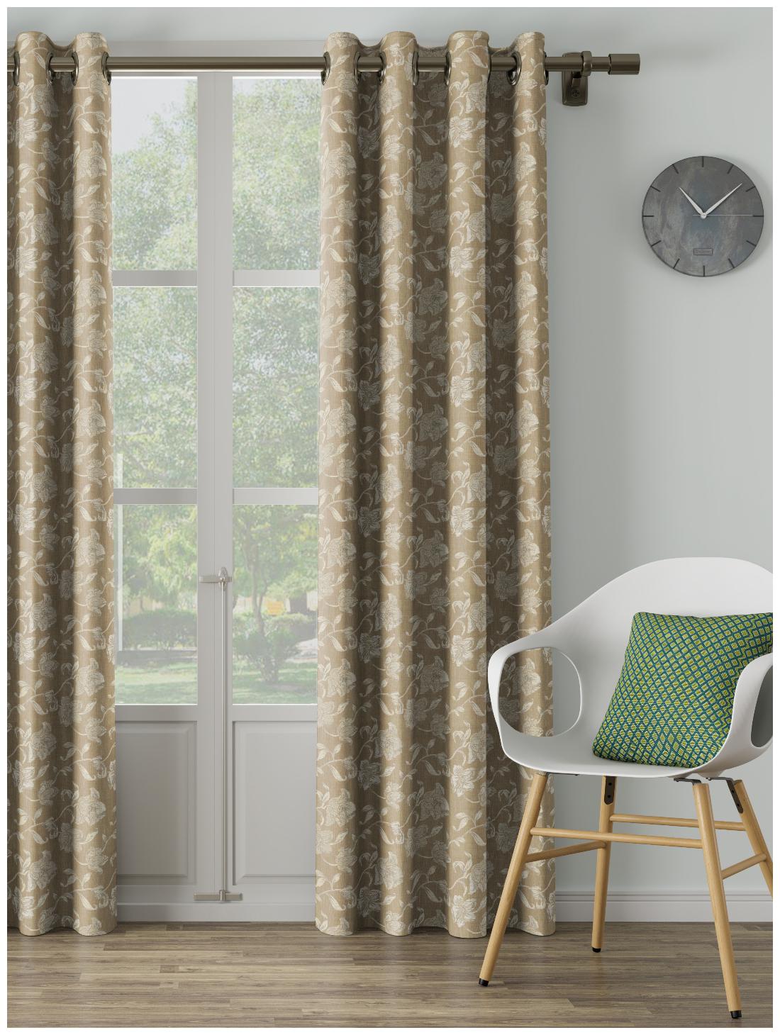 

D Decor Live Beautiful Poly Cotton Long Door Semi Transparent Beige Regular Curtain ( Eyelet Closure Plain )