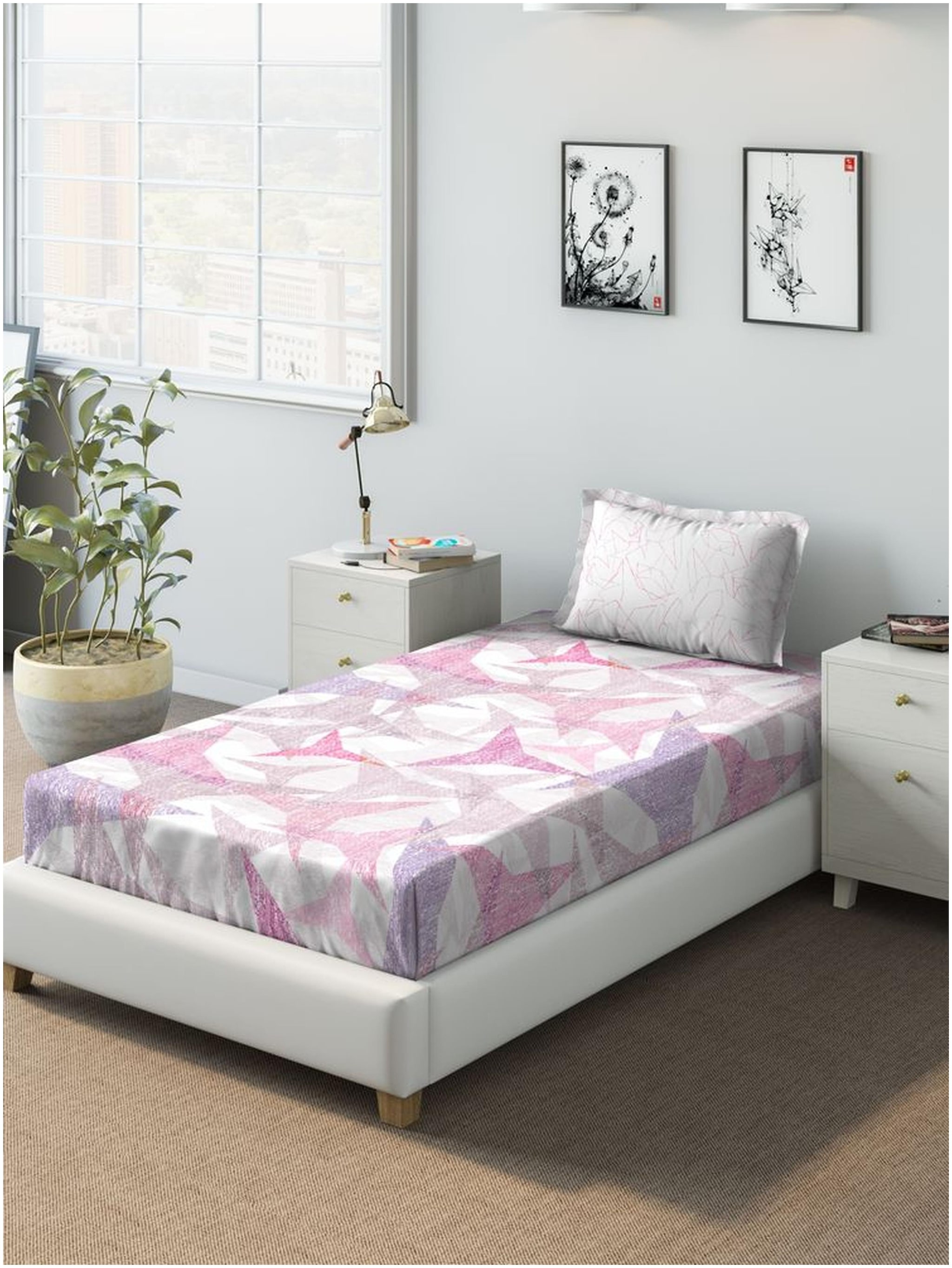 

D Decor Live Beautiful Cotton Geometric Single Size Bedsheet 136 TC ( 1 Bedsheet With 2 Pillow Covers Multi )