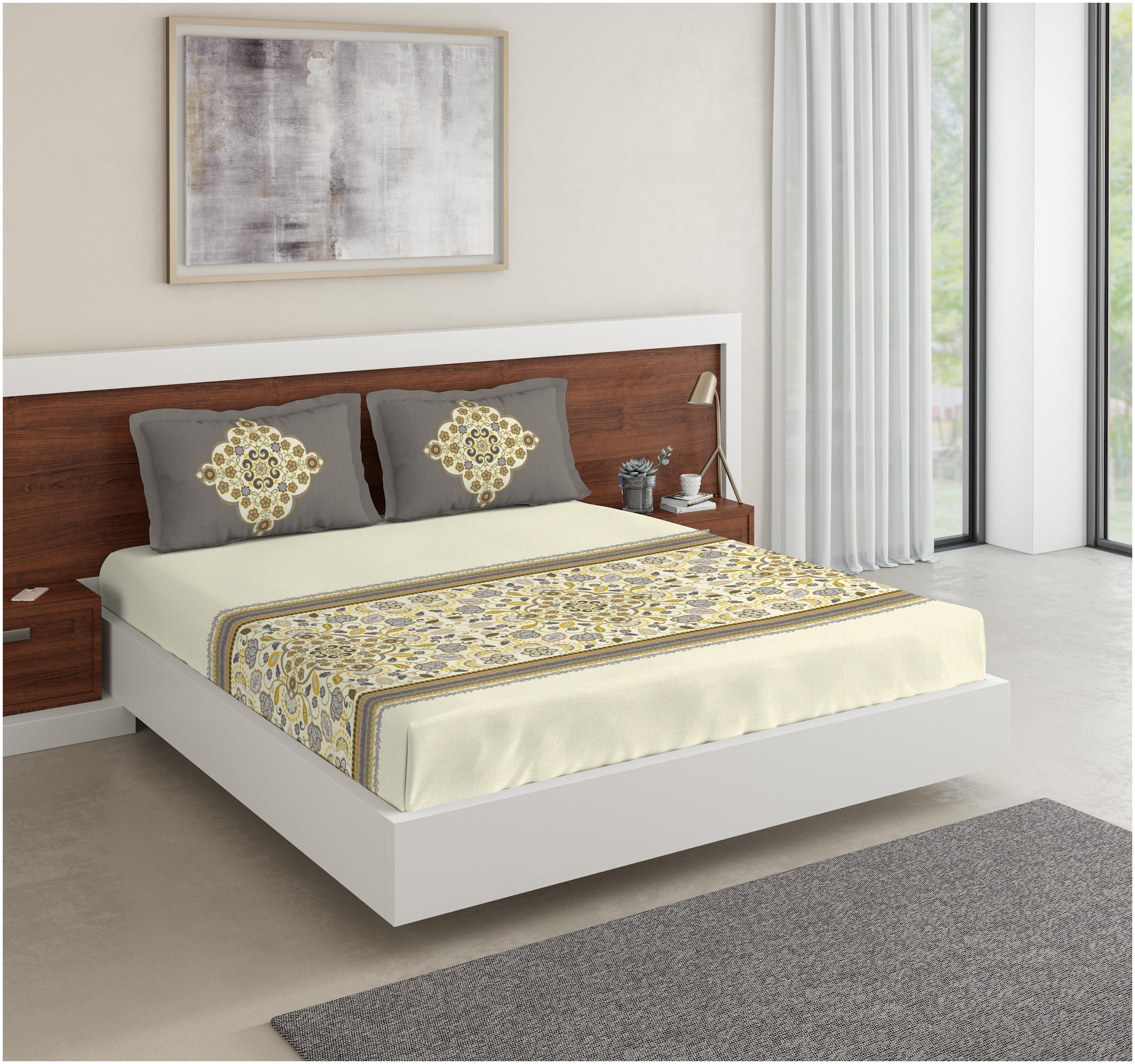 

D Decor Live Beautiful Cotton Abstract King Size Bedsheet 136 TC ( 1 Bedsheet With 2 Pillow Covers Multi )