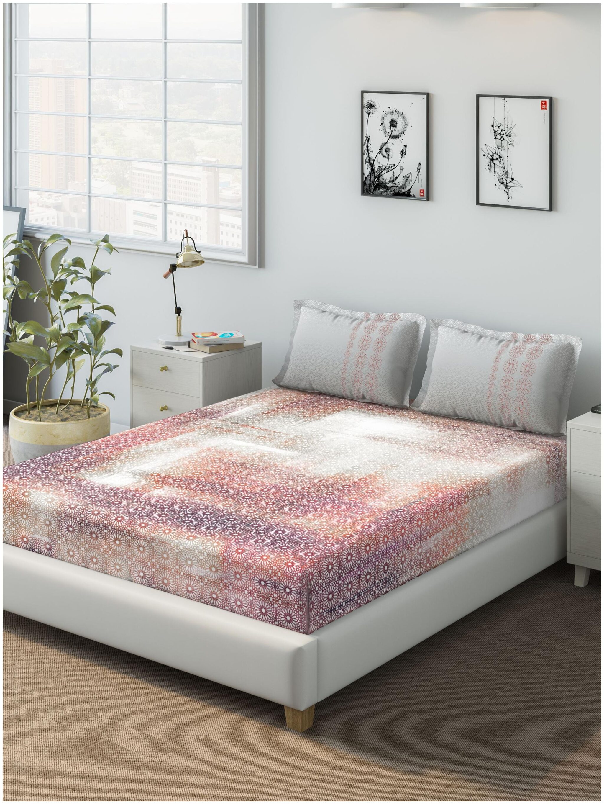 

D Decor Live Beautiful Cotton Geometric Double Size Bedsheet 136 TC ( 1 Bedsheet With 2 Pillow Covers Multi )