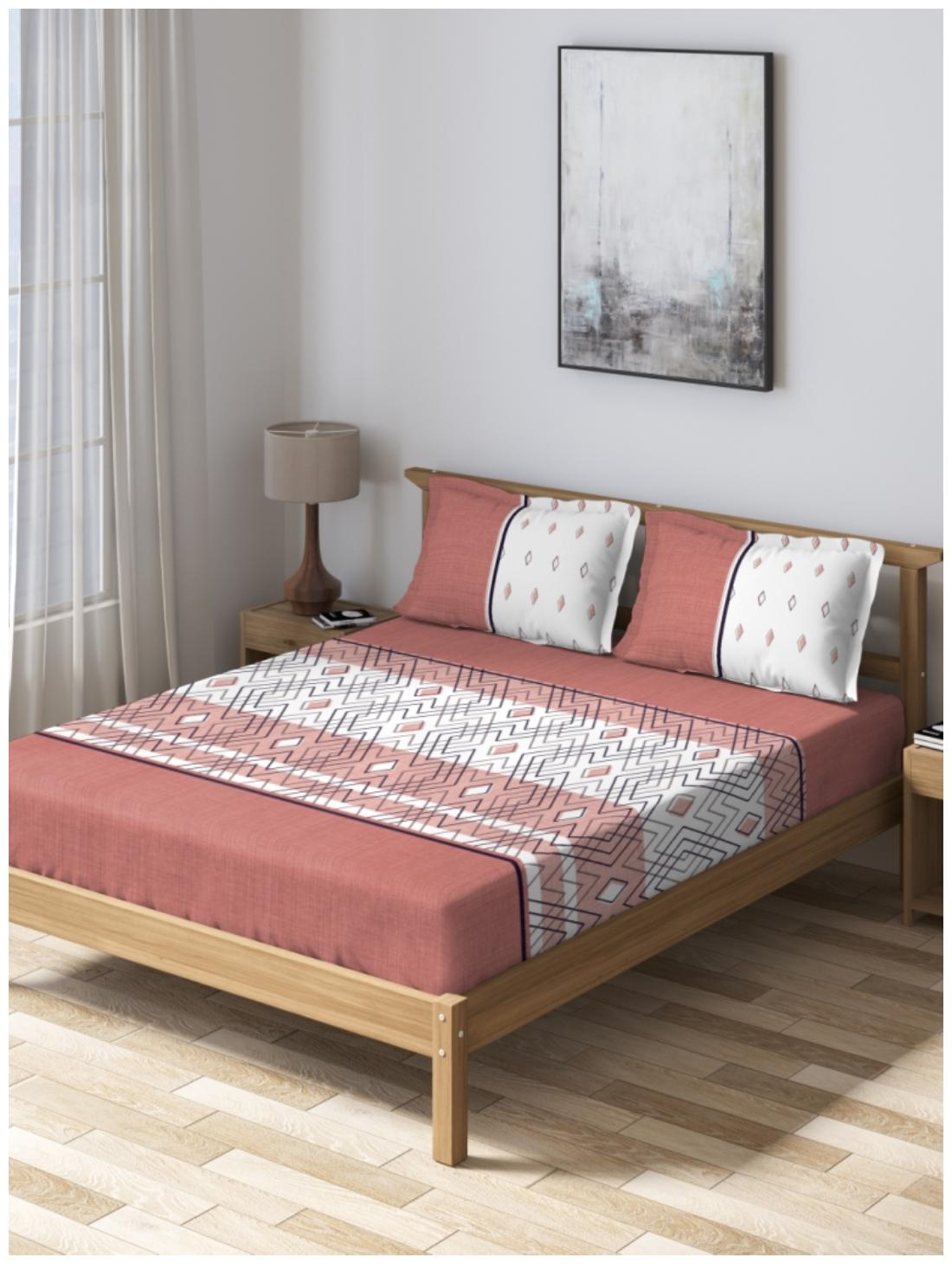 

D Decor Live Beautiful Cotton Geometric Double Size Bedsheet 136 TC ( 1 Bedsheet With 2 Pillow Covers Multi )