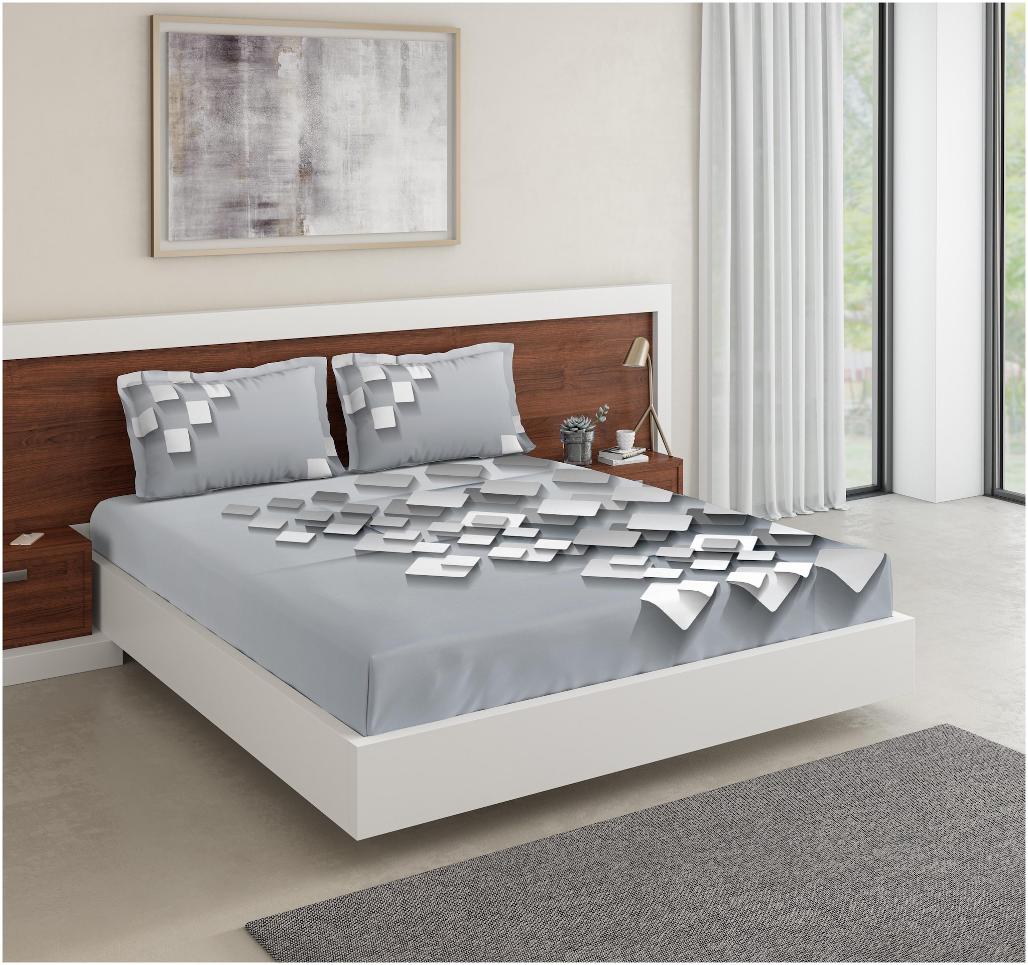 

D Decor Live Beautiful Cotton Geometric King Size Bedsheet 136 TC ( 1 Bedsheet With 2 Pillow Covers Multi )