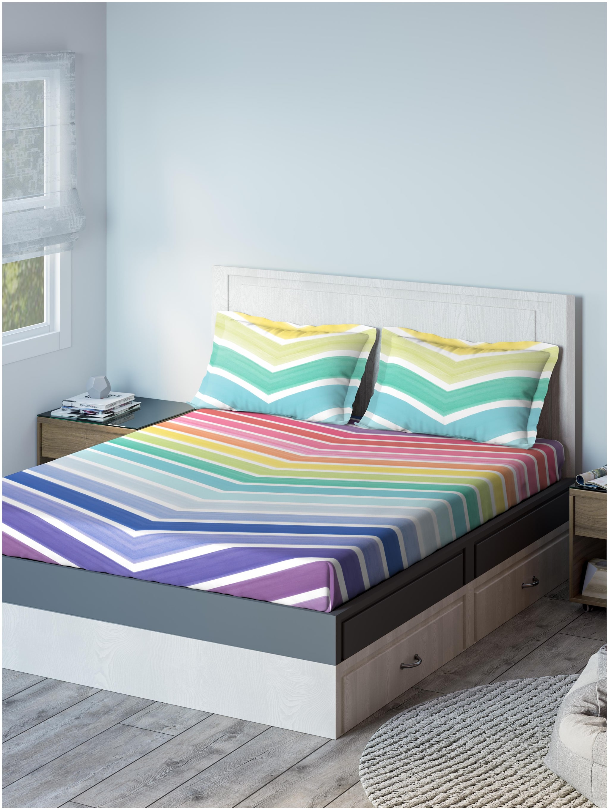 

D Decor Live Beautiful Cotton Striped Double Size Bedsheet 136 TC ( 1 Bedsheet With 2 Pillow Covers Multi )