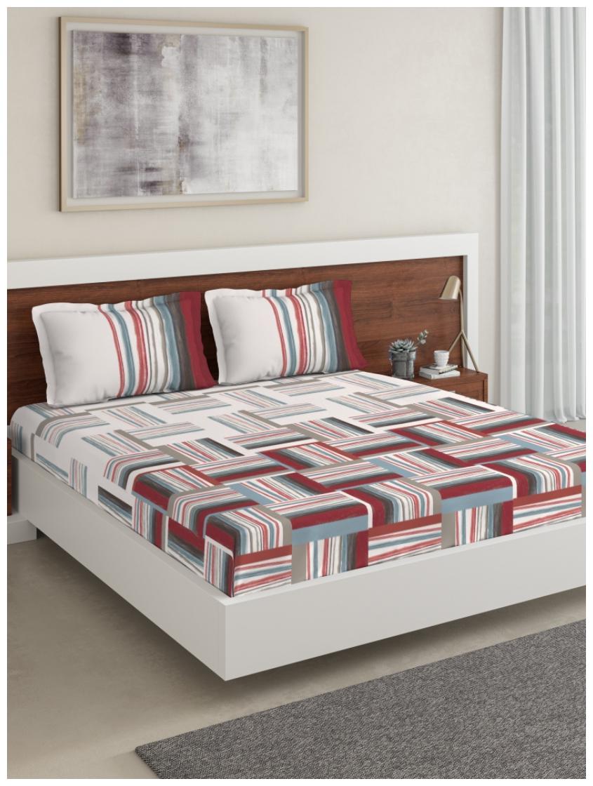 

D Decor Live Beautiful Cotton Geometric King Size Bedsheet 150 TC ( 1 Bedsheet With 2 Pillow Covers Multi )