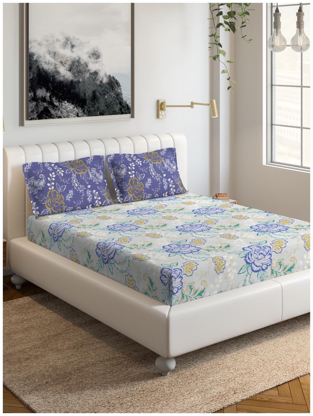 

D Decor Live Beautiful Cotton Geometric Double Size Bedsheet 144 TC ( 1 Bedsheet With 2 Pillow Covers Blue )