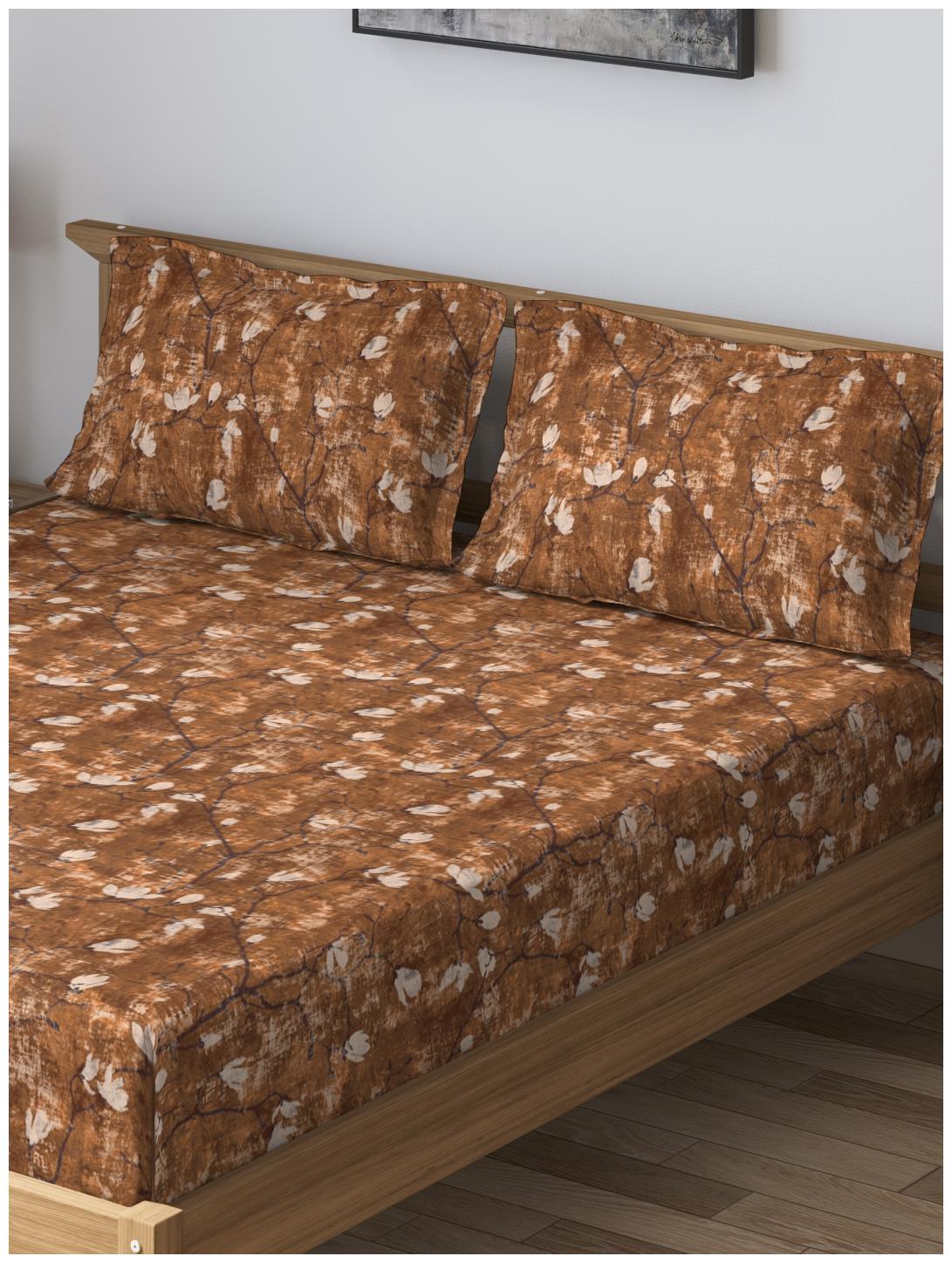 

D Decor Live Beautiful Cotton Floral King Size Bedsheet 150 TC ( 1 Bedsheet With 2 Pillow Covers Brown )