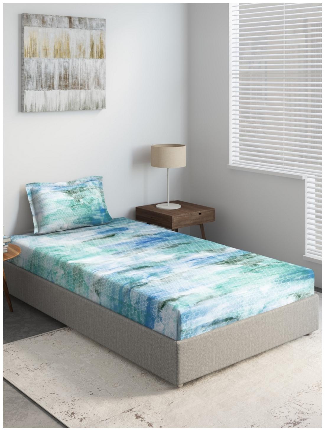 

D Decor Live Beautiful Cotton Contemporary Single Size Bedsheet 136 TC ( 1 Bedsheet With 1 Pillow Covers Turquoise )