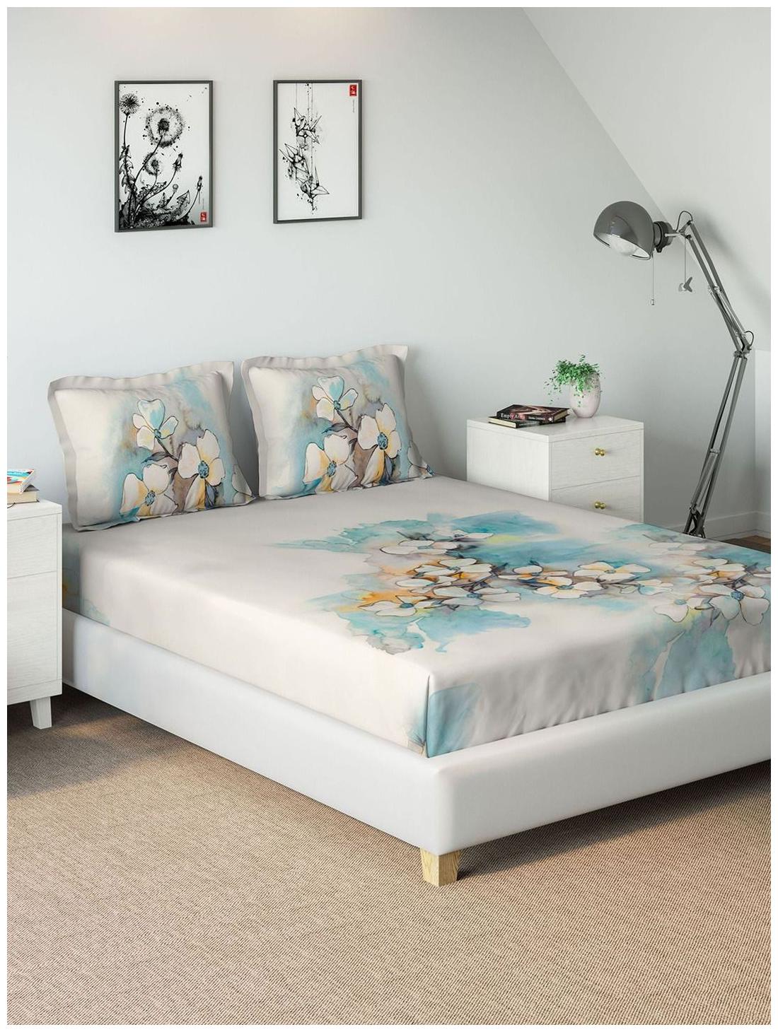 

D Decor Live Beautiful Cotton Floral Double Size Bedsheet 136 TC ( 1 Bedsheet With 2 Pillow Covers Turquoise )