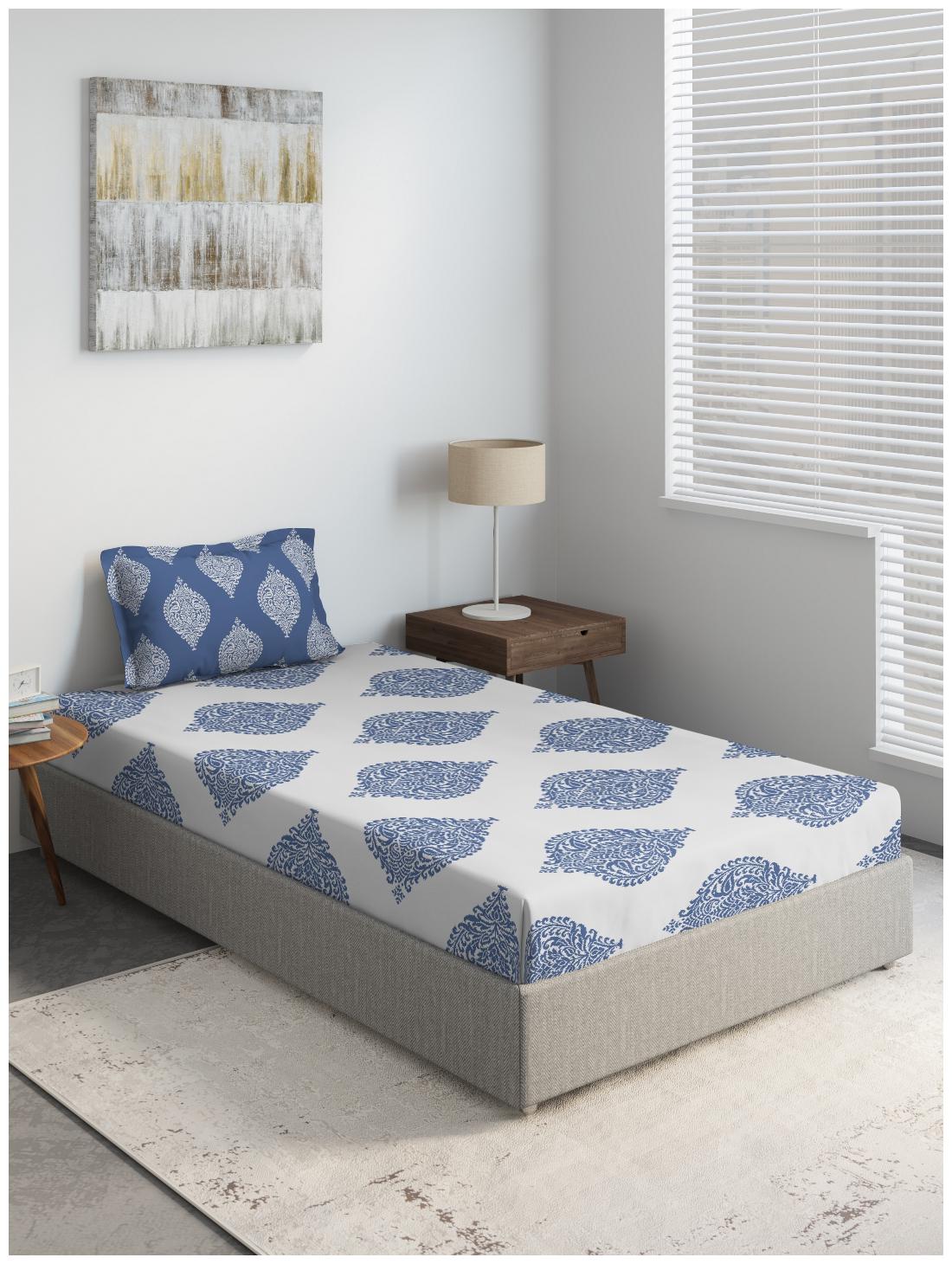 

D Decor Live Beautiful Cotton Printed Single Size Bedsheet 144 TC ( 1 Bedsheet With 1 Pillow Covers Blue )