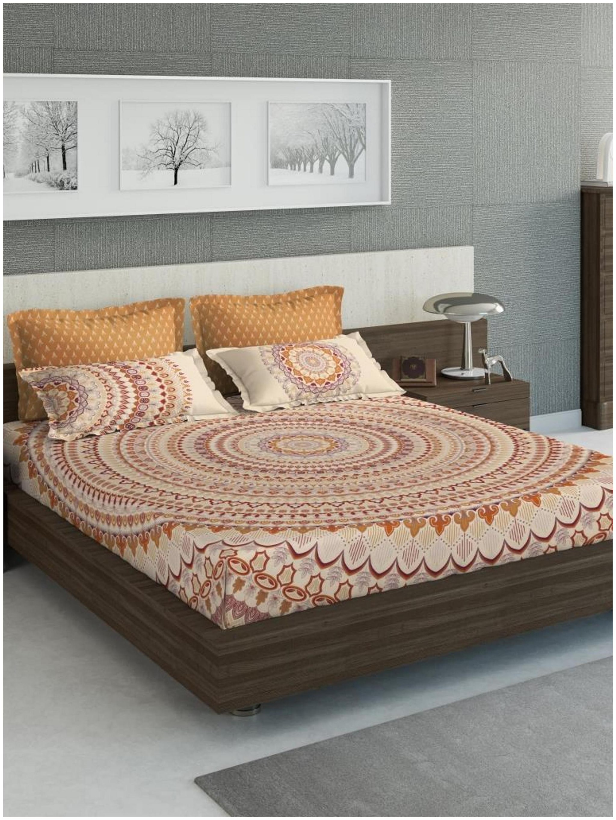 

D Decor Live Beautiful Cotton Geometric Double Size Bedsheet 210 TC ( 1 Bedsheet With 2 Pillow Covers Orange )