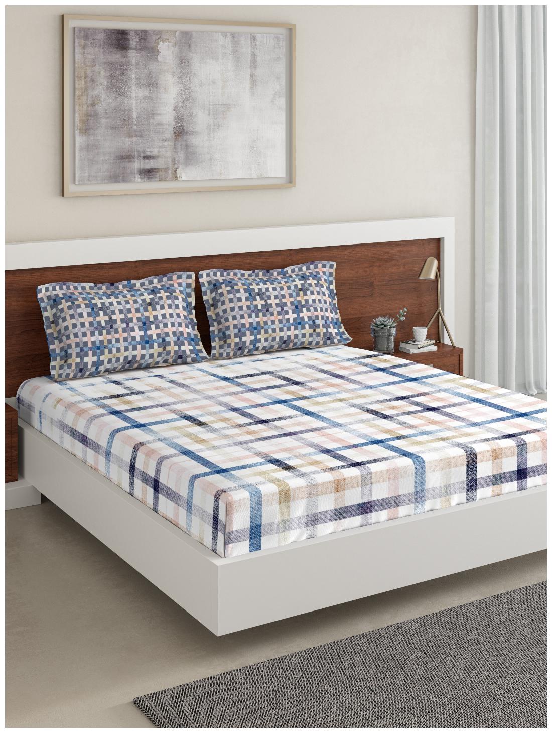 

D Decor Live Beautiful Cotton Abstract Double Size Bedsheet 136 TC ( 1 Bedsheet With 2 Pillow Covers Blue )