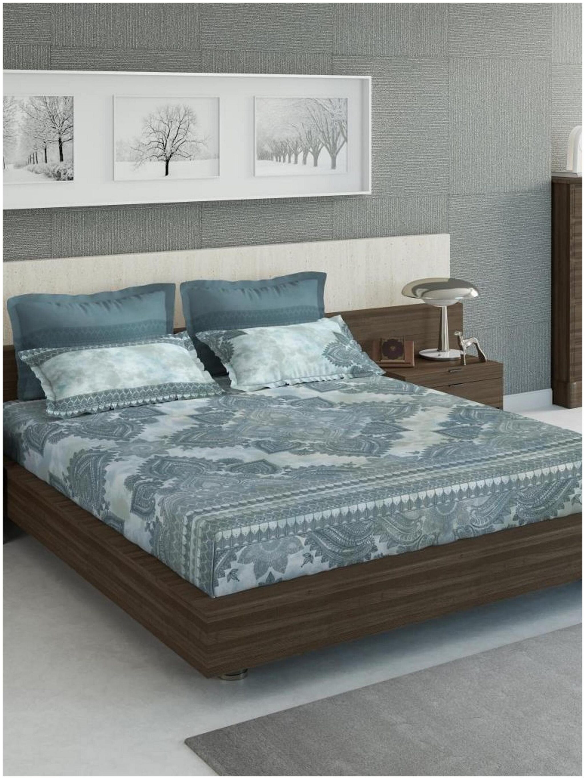 

D Decor Live Beautiful Cotton Geometric Double Size Bedsheet 210 TC ( 1 Bedsheet With 2 Pillow Covers Blue )