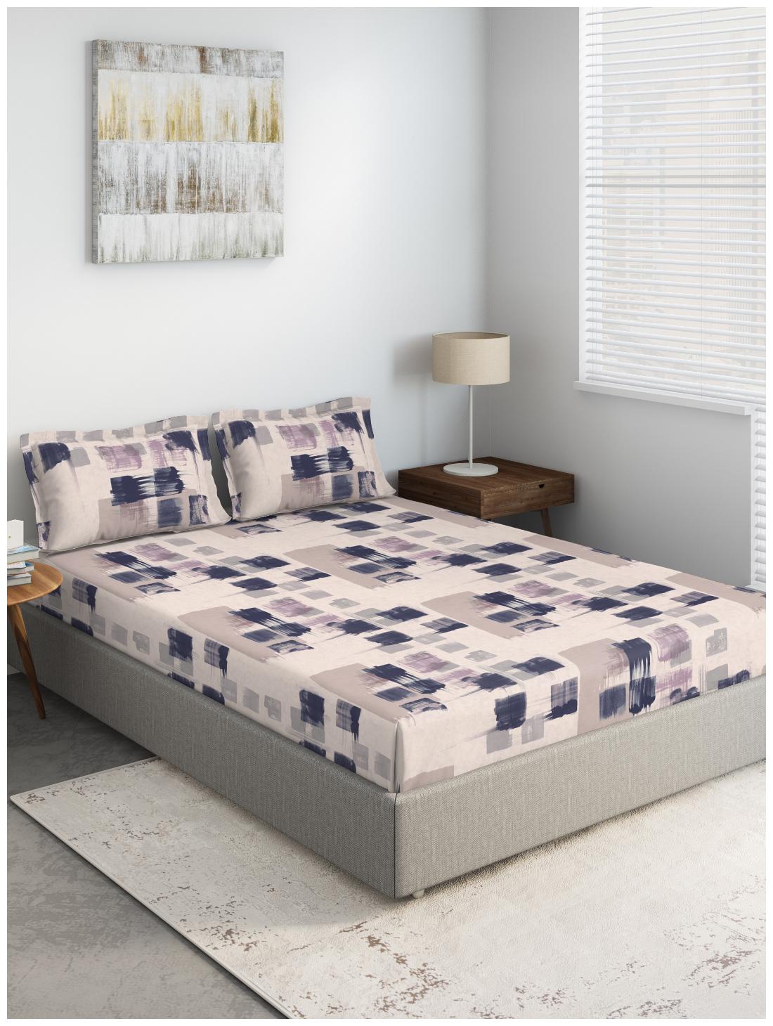 

D Decor Live Beautiful Cotton Printed Double Size Bedsheet 136 TC ( 1 Bedsheet With 2 Pillow Covers Purple )
