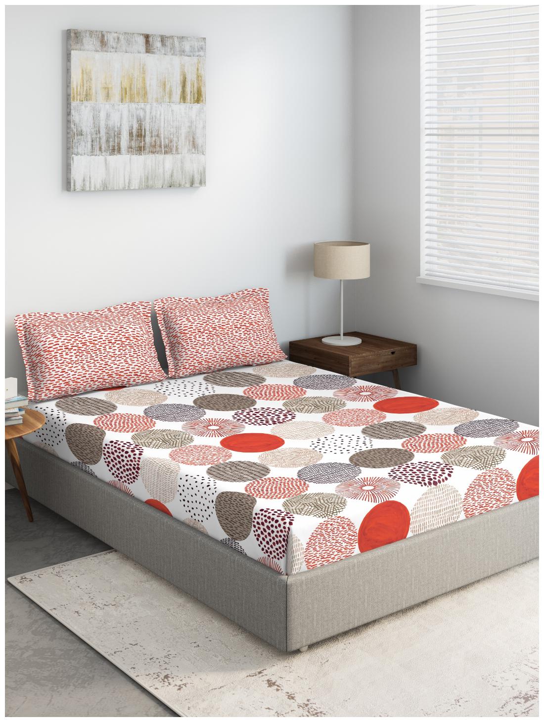 

D Decor Live Beautiful Cotton Geometric Double Size Bedsheet 136 TC ( 1 Bedsheet With 2 Pillow Covers Red )