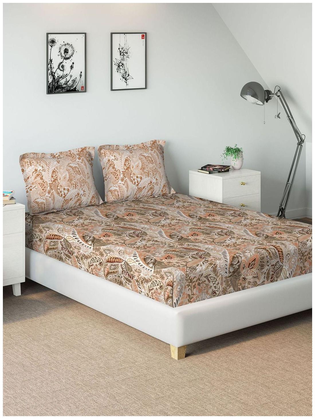 

D Decor Live Beautiful Cotton Printed Double Size Bedsheet 136 TC ( 1 Bedsheet With 2 Pillow Covers Brown )
