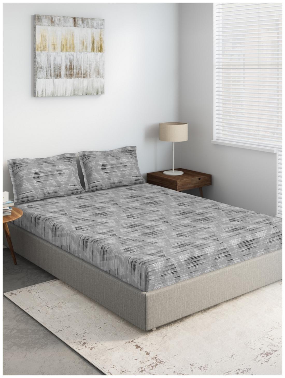 

D Decor Live Beautiful Cotton Geometric Double Size Bedsheet 136 TC ( 1 Bedsheet With 2 Pillow Covers Grey )