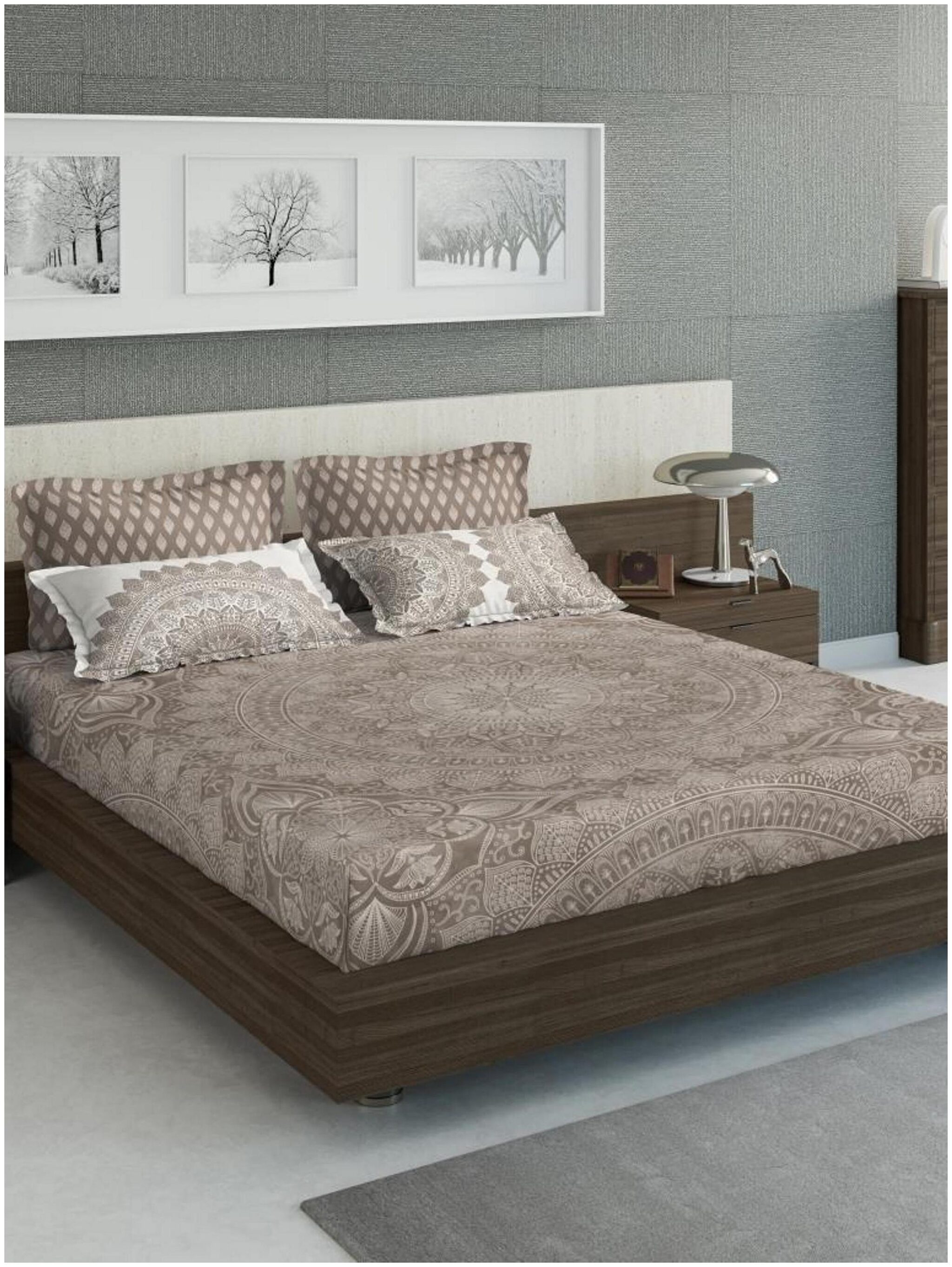 

D Decor Live Beautiful Cotton Geometric Double Size Bedsheet 210 TC ( 1 Bedsheet With 2 Pillow Covers Brown )